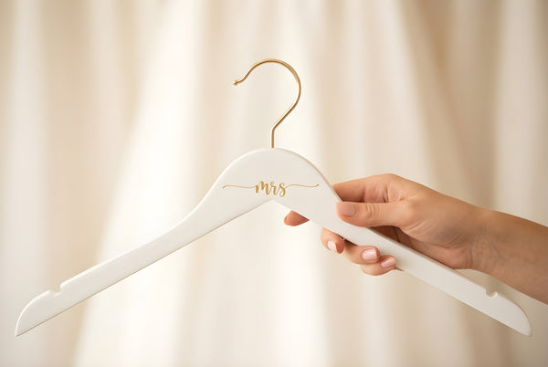 Mrs Gold Engraved Hanger, White with Gold Hook