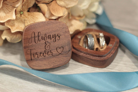 Wooden Ring Box - Names and Date Design 1 – Bride and Bow