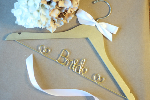Gold Bride Hanger with Hearts, Wedding Hanger