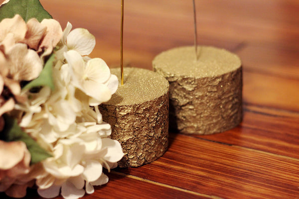 Glitter Gold Rustic Log Table Number Holders