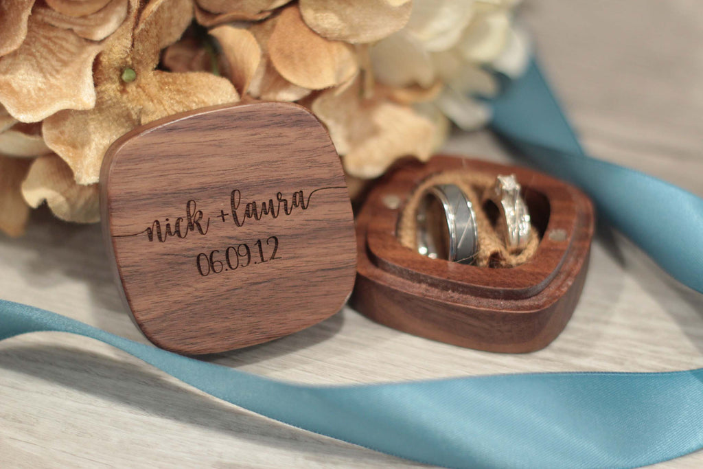 Wooden Ring Box - Names and Date Design 1
